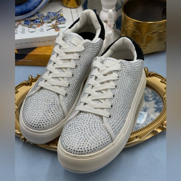 🆕 KURT GEIGER LONDON 🧿 NWOT Laney Silver Crystal Low Top Sneaker, Sz 40 US 9 - Picture 9 of 16